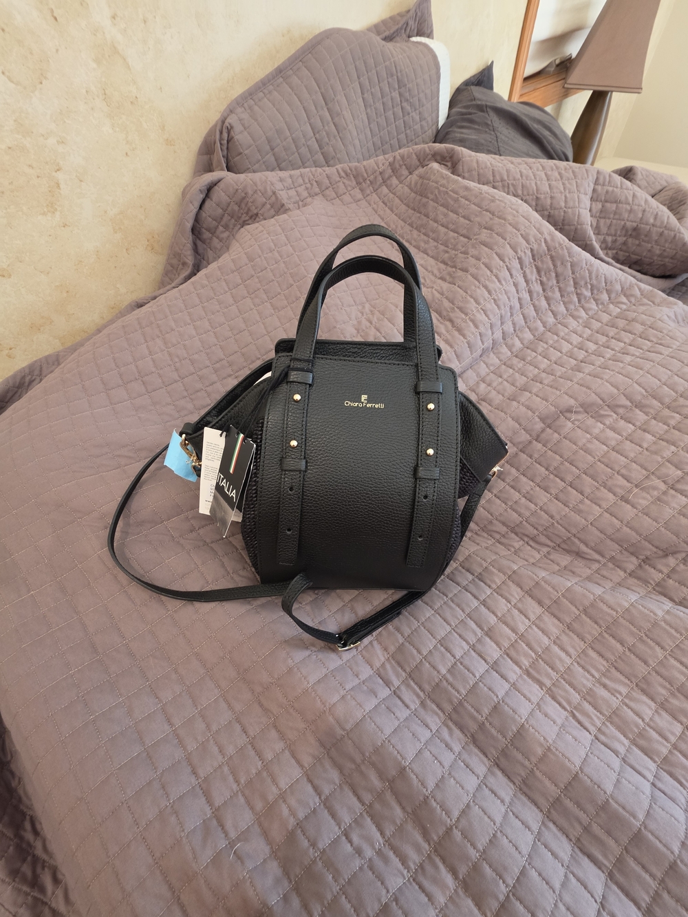Black Pebbled Leather Mini Satchel